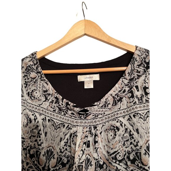 CJ Banks Womens 3X Sleeveless Tank Top Paisley Pattern Black Cream Polyester - Picture 4 of 10